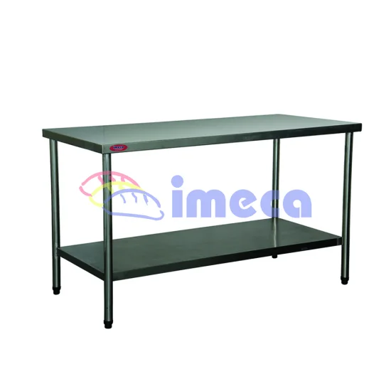 Mesa 1,90x0,70 Inox canto quadrado com prateleira inferior lisa