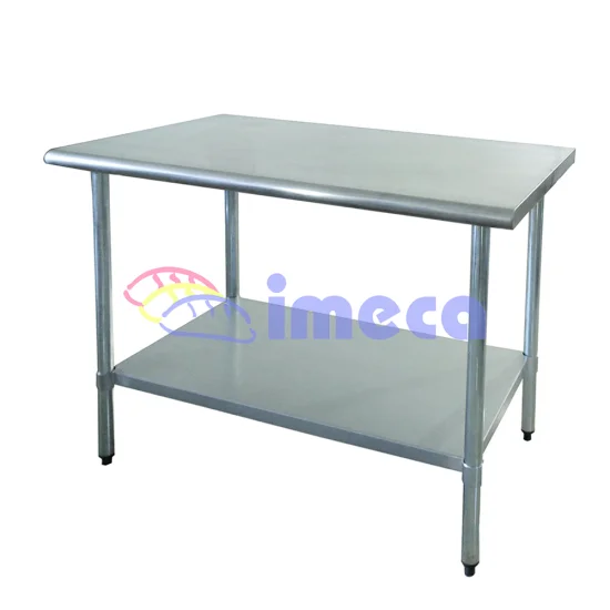 Mesa 1,40x0,70x0,85 Inox canto arredondado com prateleira inferior lisa