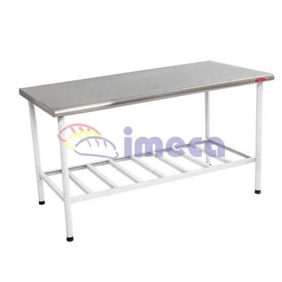 Mesa 1,50x0,70 tampo Inox 430 ps e grade epxi desmontavel