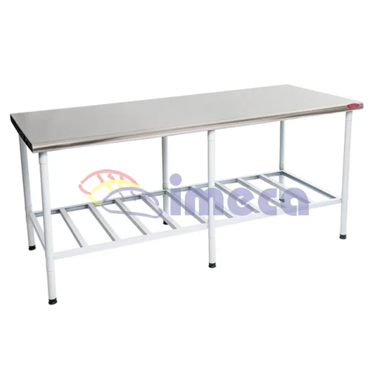 Mesa 1,90x0,90 tampo inox 430 com ps e grade epxi desmontavel