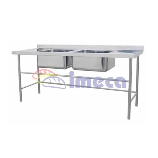 Mesa 2,00x0,70 Inox 304 02 cubas 50x40x25 canto quadrado fixa