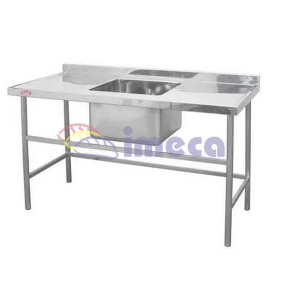 Mesa 1,50x0,70 Inox 430 01 cuba 60x50x35 canto quadrado fixa