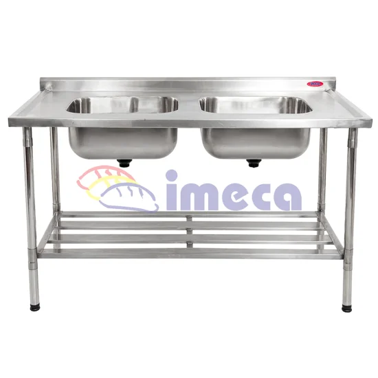 Mesa 2,00x0,70 Inox304 02 cubas 60x50x25 canto quadrado grade inf. Desmontvel