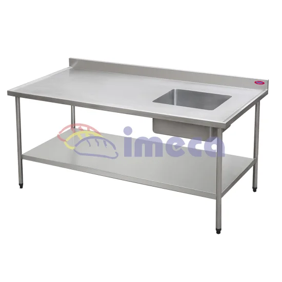 Mesa 2,00x0,70 Inox 430 01 cuba 50x40x25 deslocada direita prateleira inferior lisa