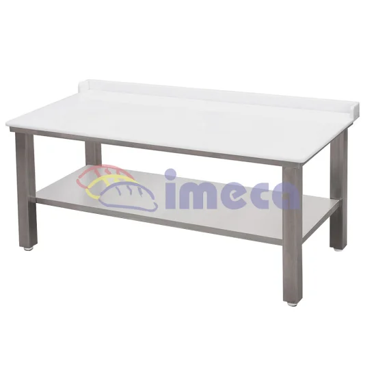 Mesa 2,00x1,00 Inox 304 placa 14 mm ps 8x8 prateleira inferior lisa com testeira