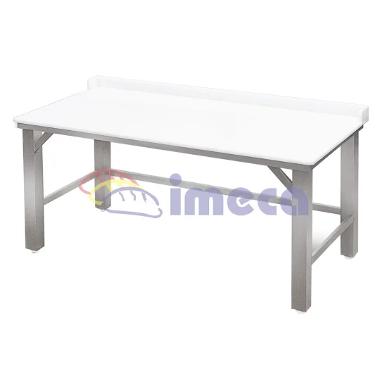 Mesa 1,90x0,90x0,85 Inox 304 tampo 20mm c/ testeira travamento 3 lados ps 8x8