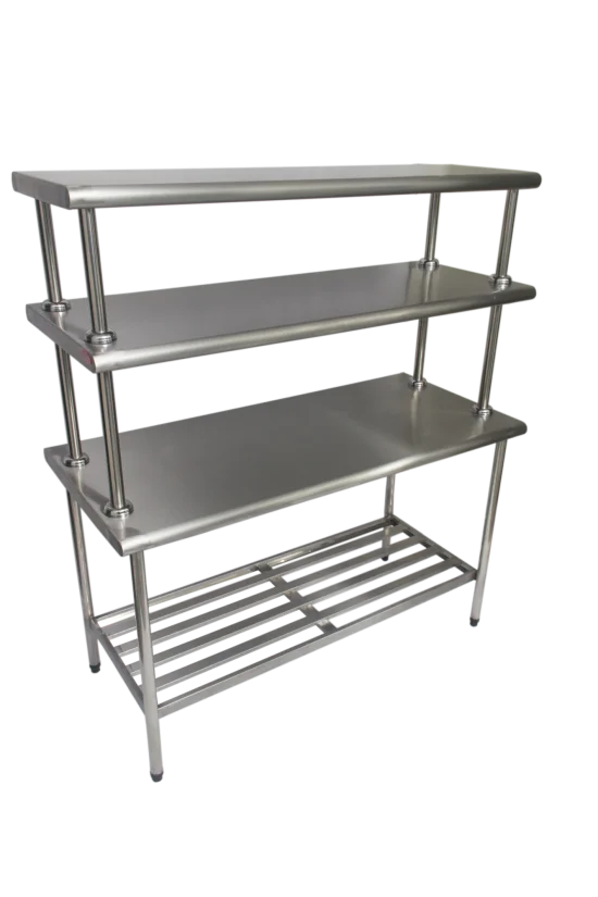 Mesa 1,50x0,70 Inox 430 com Grade e 2 Prateleiras