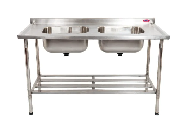 Mesa 2,00x0,70 Inox 304 02 cubas 60x50x25 canto quadrado grade inf. Desmontada