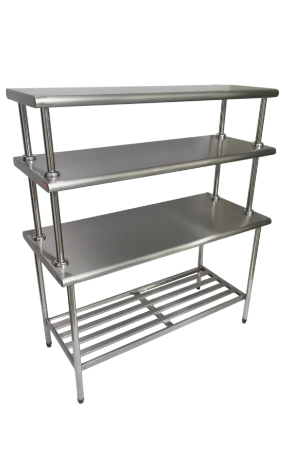 Mesa 1,50x0,70 Inox 430 com Grade e 2 Prateleiras